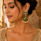 925 Sterling Silver Green Enamel, Polki & Moissanite Statement Jhumka Earrings