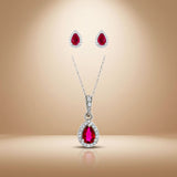 925 Silver Ruby Dewdrop Necklace Set