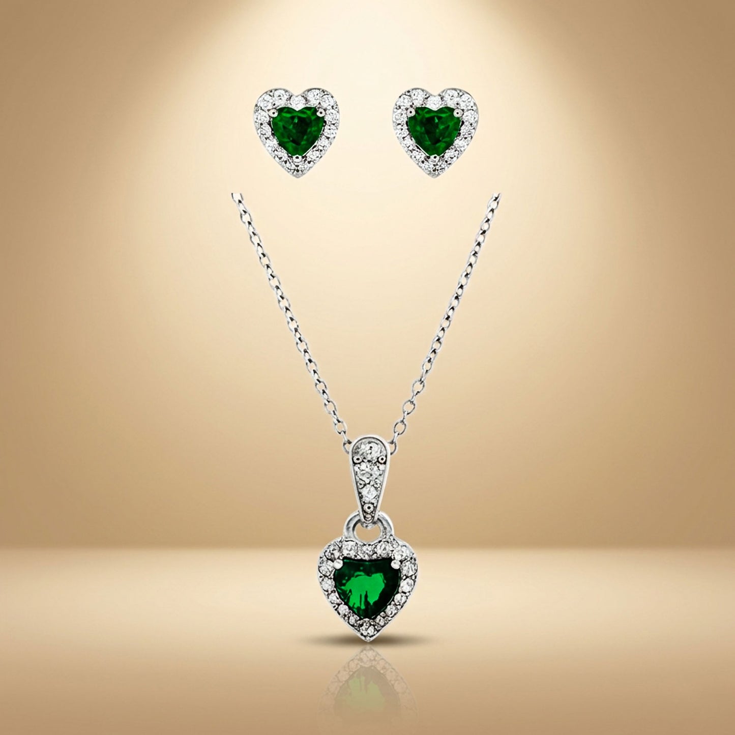 Emerald Heart - 92.5 Silver Pendant Set