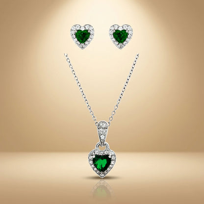 Emerald Heart - 92.5 Silver Pendant Set