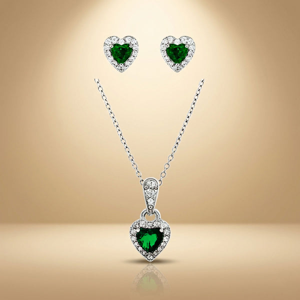 Emerald Heart - 92.5 Silver Pendant Set