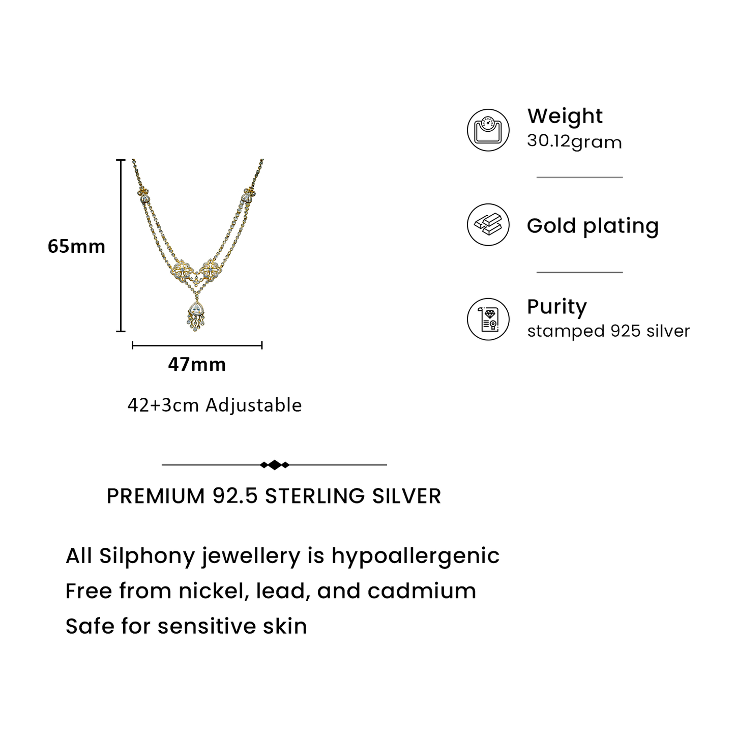 92.5 Sterling Silver Floral Necklace Set with Dual Motifs and Drop Pendant