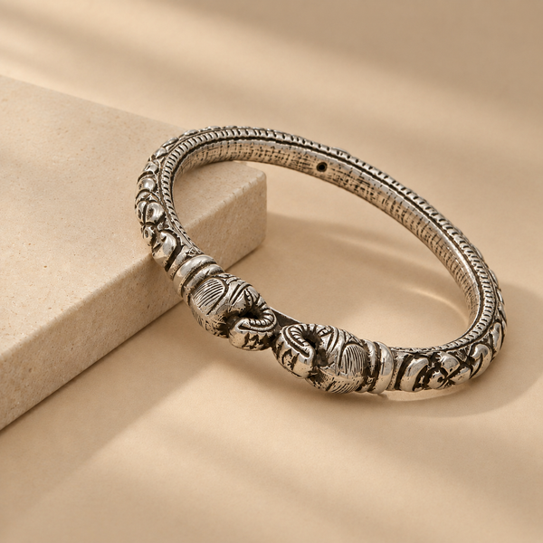 Elephant-Inspired 925 Sterling Silver Bangle For Women | Hallmarked