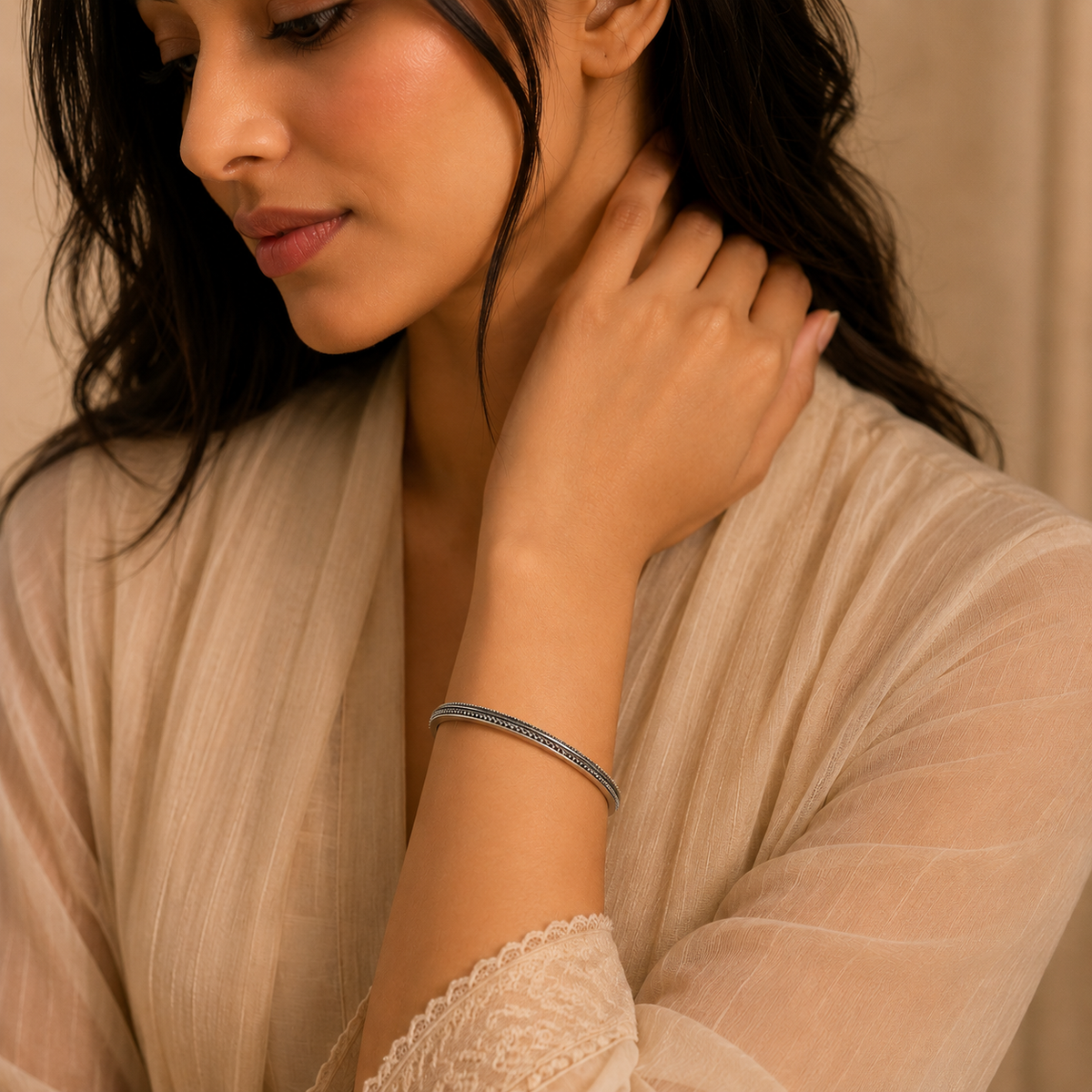 Double Border 925 Sterling Silver Oxidized Bangles for Women | Hallmarked