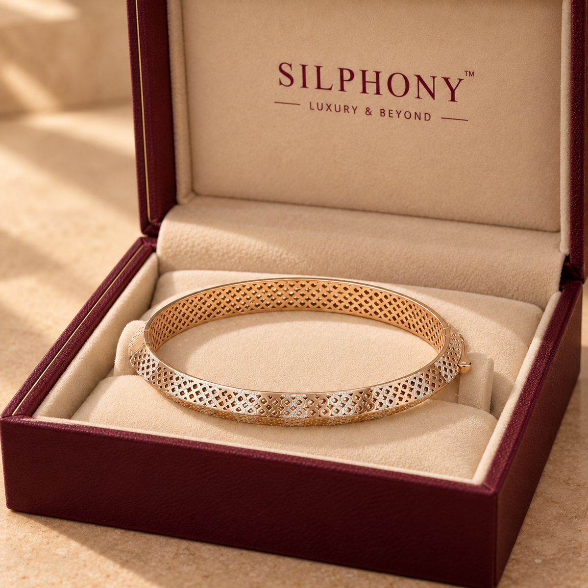 Rose Gold 925 Silver Lattice Cuff Bracelet For Women