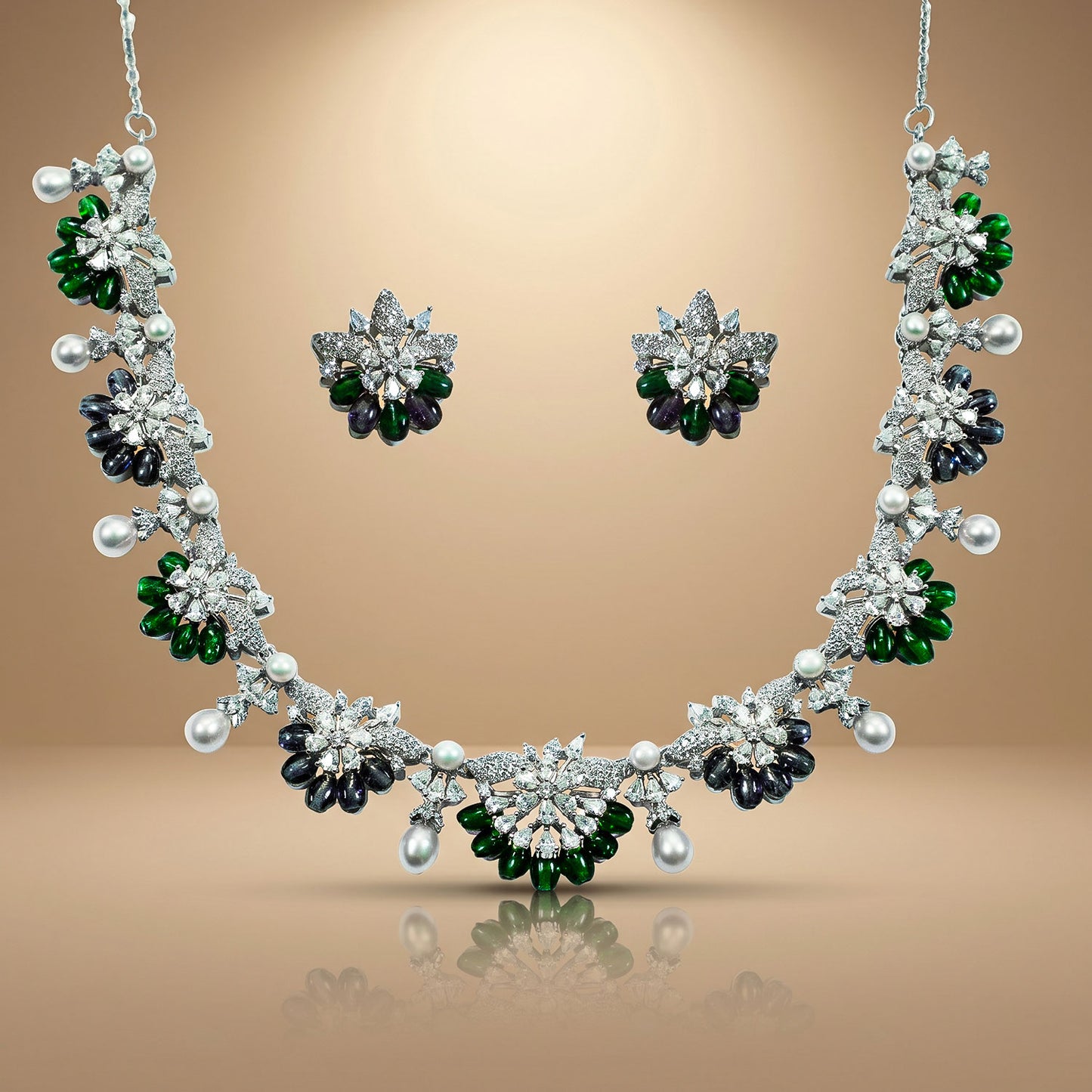 Green Pearl Floral Necklace Set