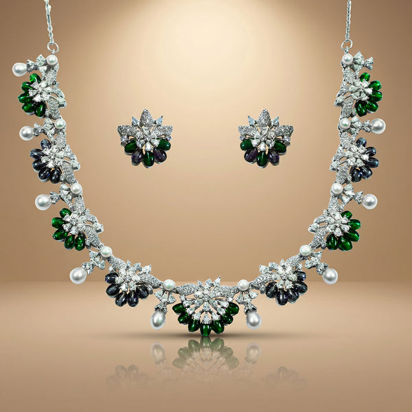 Green Pearl Floral Necklace Set