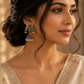 925 Sterling Silver Temple Jhumka Earrings With Enamel, Red Stone & Pearls