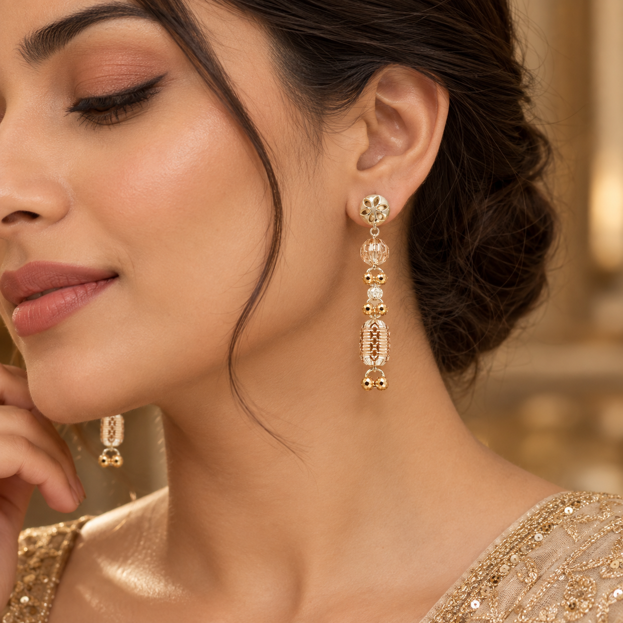 Floral 925 Sterling Silver Long Drop Earrings For Women