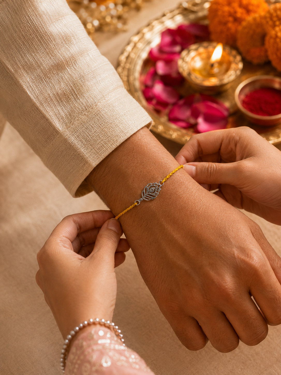 Handmade Mor Pankh 925 Silver Rakhi