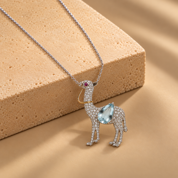 1.34 Ct Natural Diamonds with 925 Silver Camel Pendant
