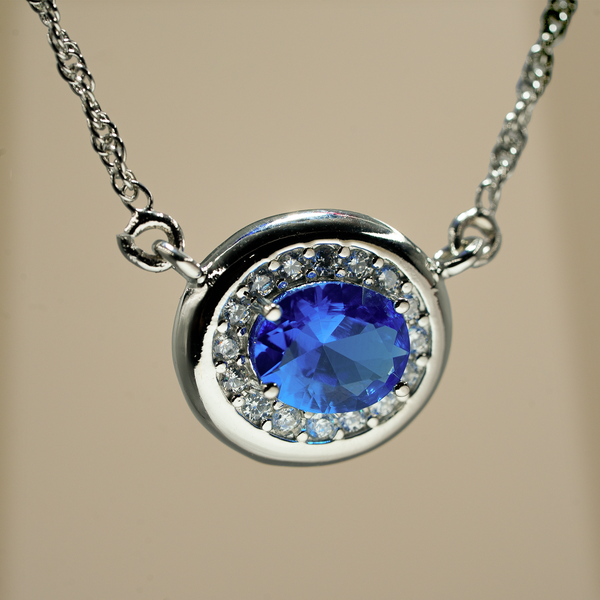 One-of-One 92.5 Silver Simulant Sapphire Pendant Necklace