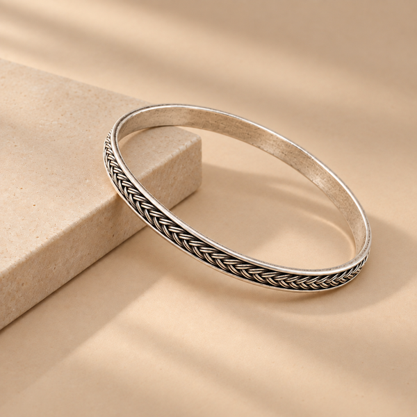 925 Sterling Silver Braided Bangle | Intricate Woven Pattern Hallmarked Silver Bracelet
