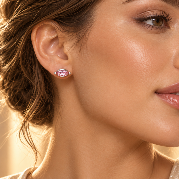 Pink Solitaire Marquise Stud Earrings