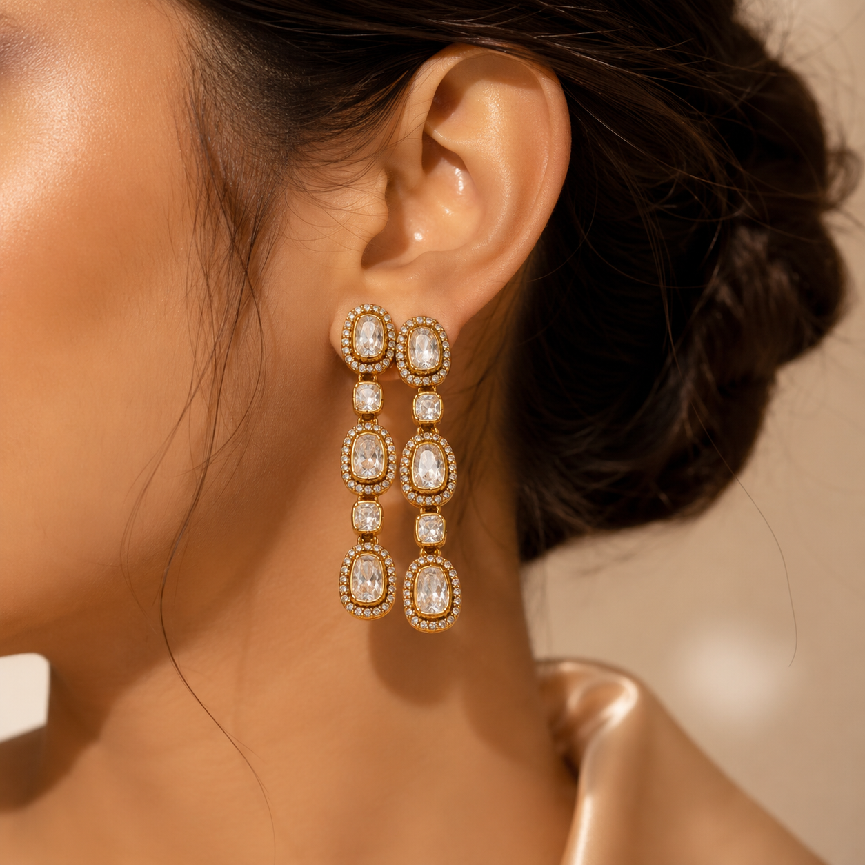 925 Sterling Silver Long Drop Rectangular Stone Statement Earrings
