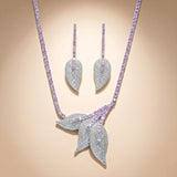 925 Silver Pink Cubic Zirconia Leaf Necklace Set