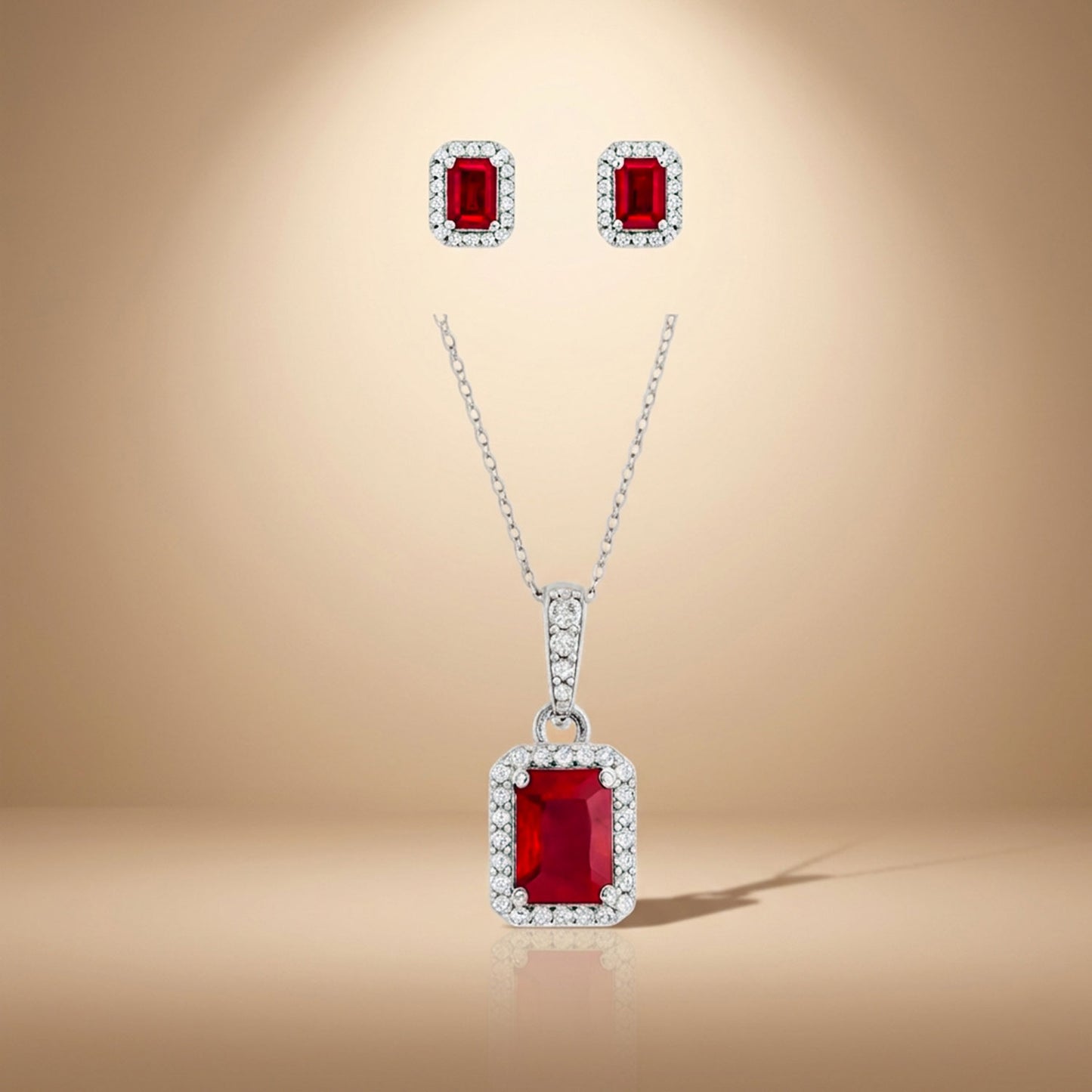 Crimson Ruby - 92.5 Silver Pendant Set