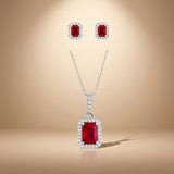 925 Sterling Silver Red Ruby Halo Pendant Set