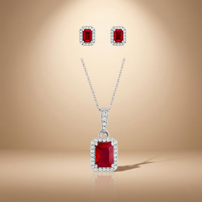 Crimson Ruby - 92.5 Silver Pendant Set