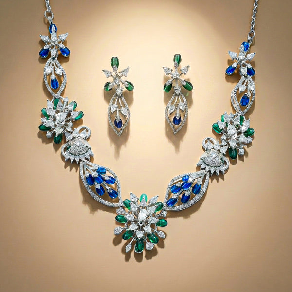 92.5 Sterling Silver Floral Cascade Necklace Set