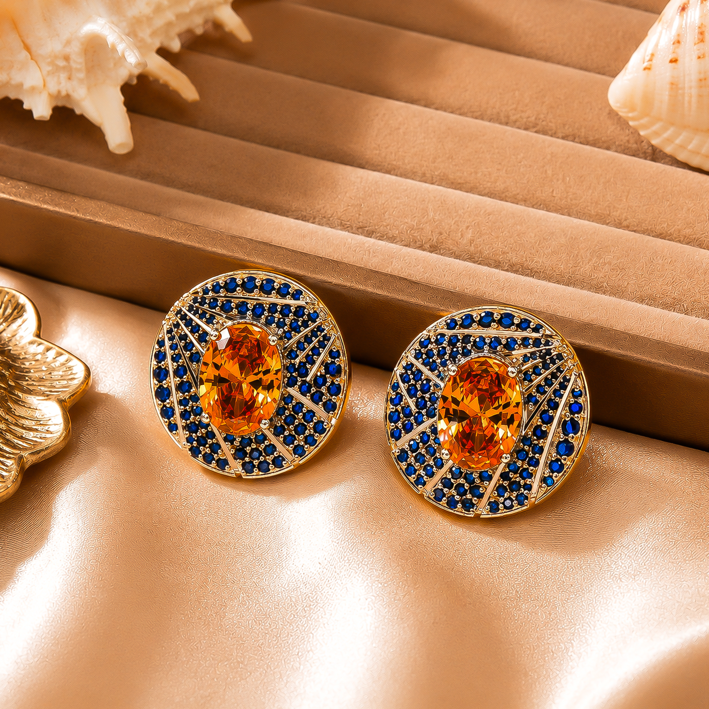 One-of-One 92.5 Silver Amber Halo Blue Stud Earrings