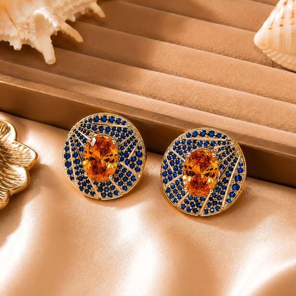 One-of-One 92.5 Silver Amber Halo Blue Stud Earrings