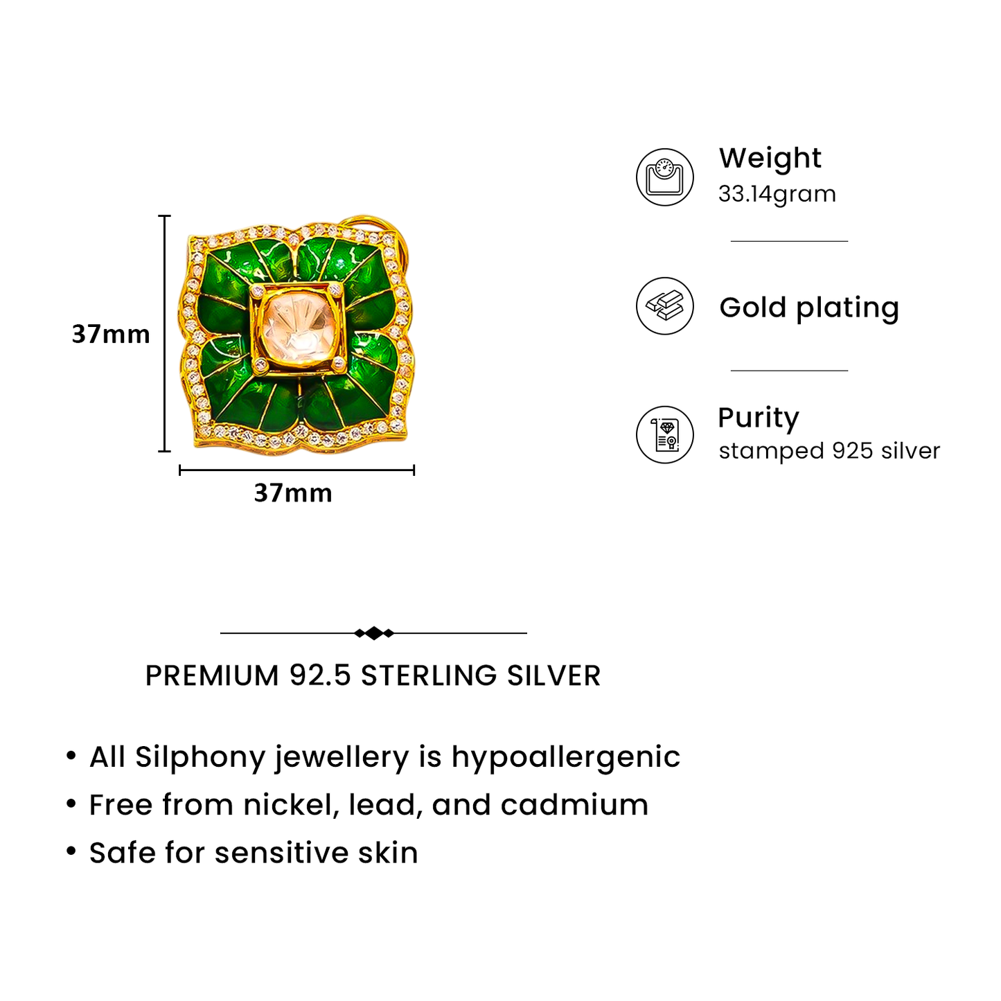 One-of-One 92.5 Silver Green Enamel Square Stud Earrings