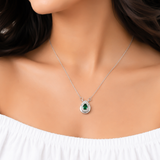 One-of One 92.5 Silver Green Simulant Emerald Pendant Necklace