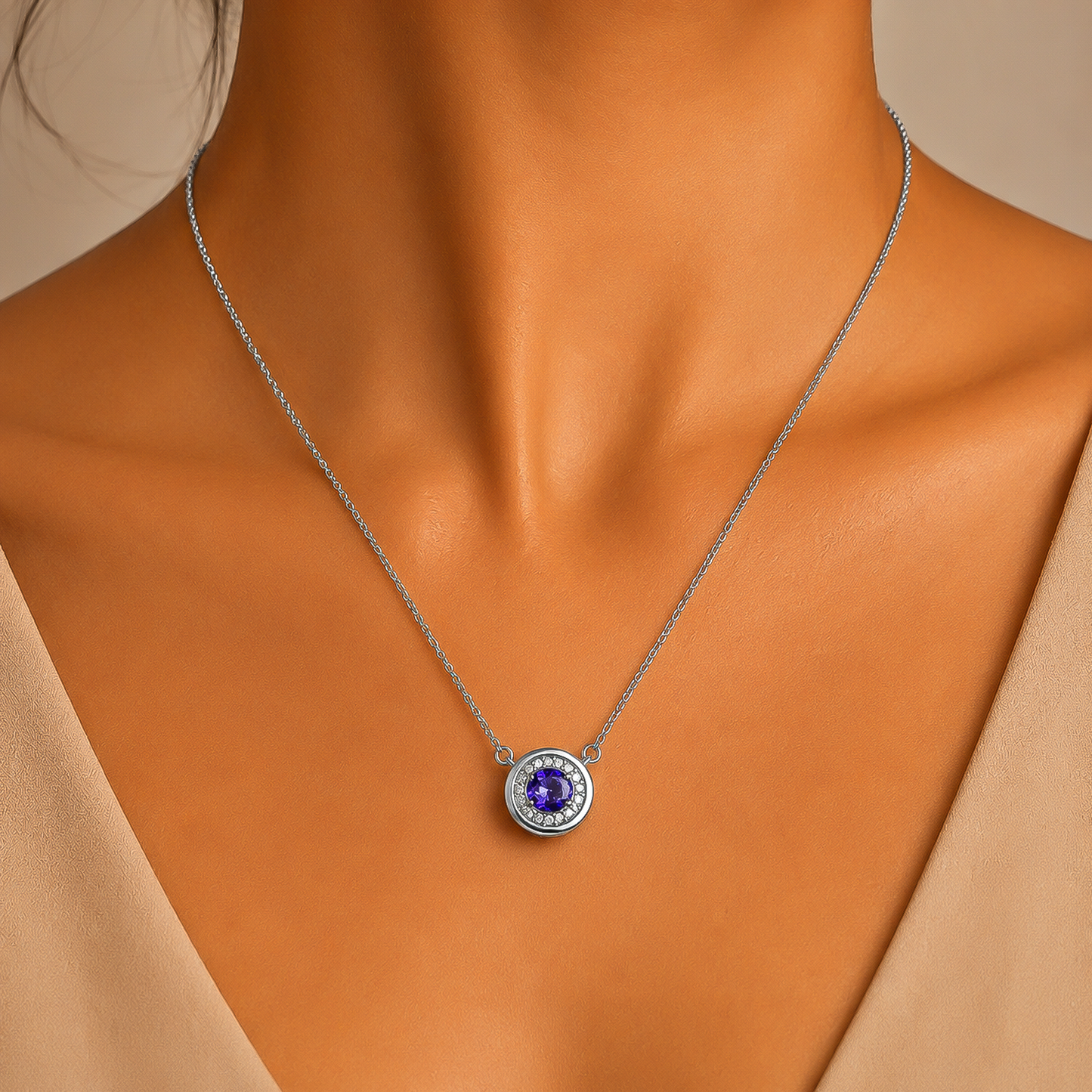 One-of-One 92.5 Silver Simulant Amethyst Round Pendant Necklace