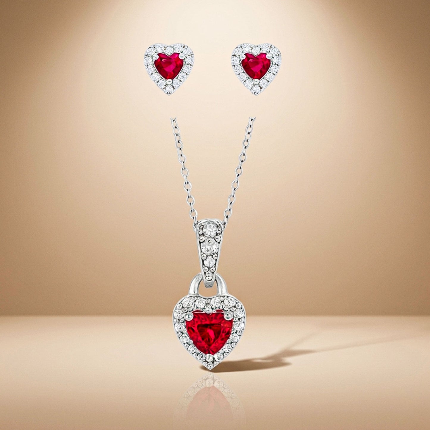 Ruby Romance - Heart Silver Pendant Set