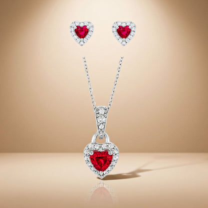 Ruby Romance - Heart Silver Pendant Set