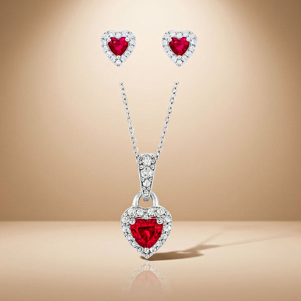 Ruby Romance - Heart Silver Pendant Set