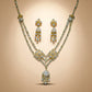 92.5 Sterling Silver Floral Necklace Set with Dual Motifs and Drop Pendant