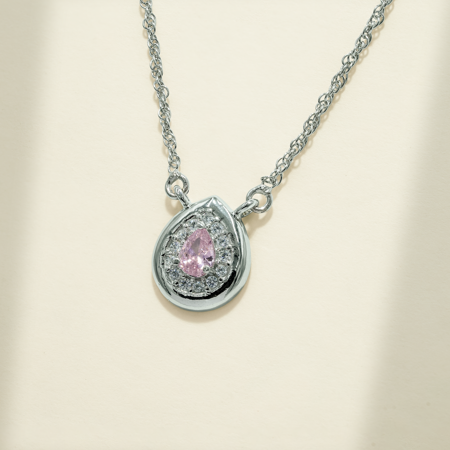 One-of One 92.5 Silver Blush Pink Teardrop Pendant Necklace
