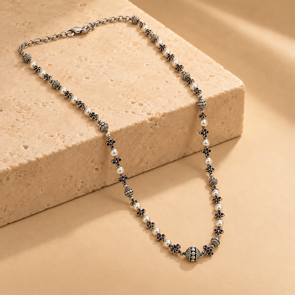 Pearl & Quartz Beaded Floral Link Chain | 925 Hallmarked Silver