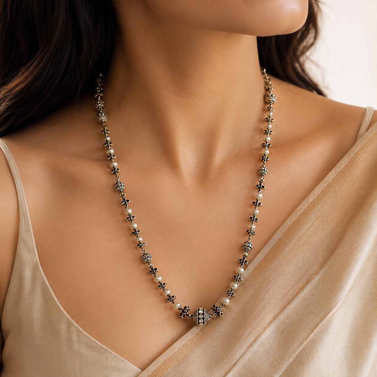 925 Sterling Silver Floral Link Chain Necklace | Elegant Oxidized Finish | Hallmerked