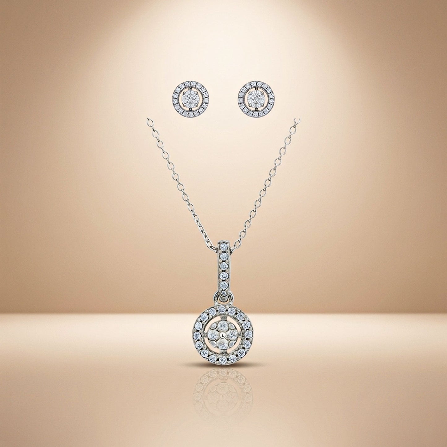 Round Sparkling Pendant Set Silver