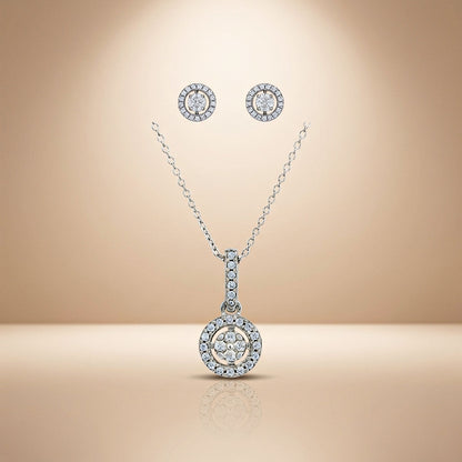 Round Sparkling Pendant Set Silver