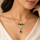 Green Quartz Moissanite Double Layer Pendant Chain