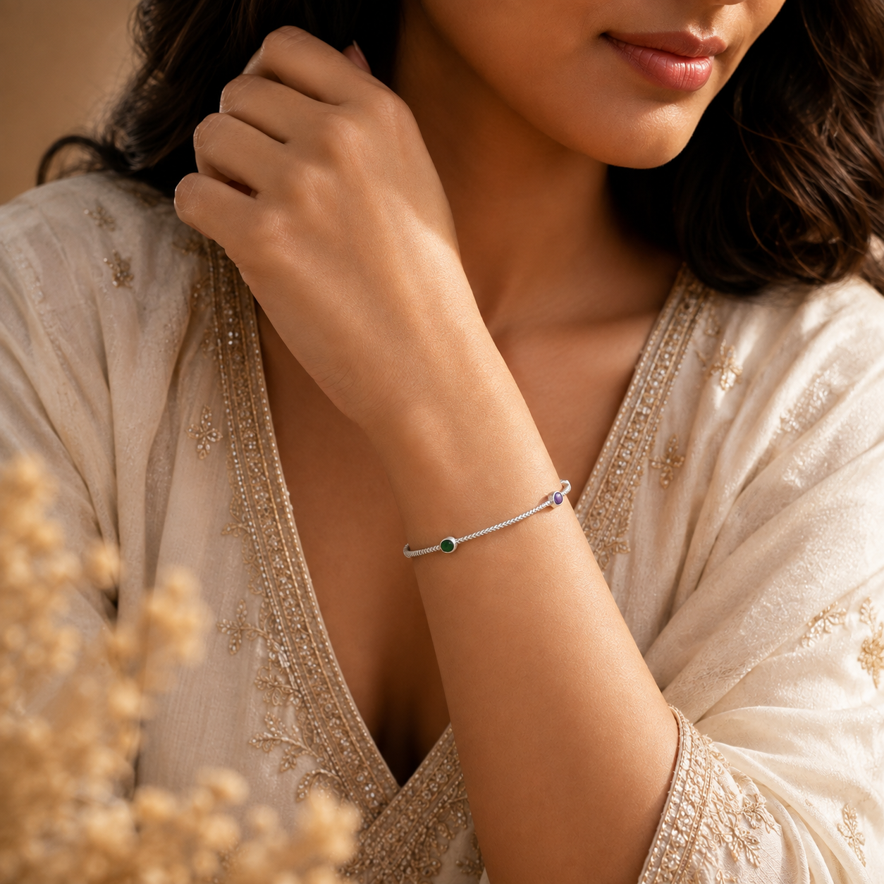 925 Sterling Open Cuff With Multi-Color Gemstone Accents Bangle | Hallmarked Silver Jewelry