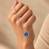 925 Silver Blue Quartz Moissanite Pendant Chain For Women