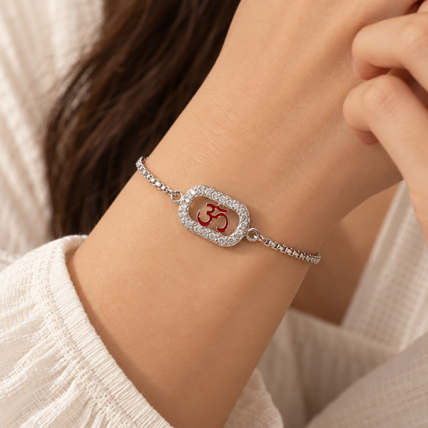 925 Sterling Silver Om with Moissanite Detailing Rakhi