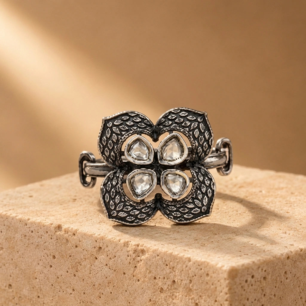 925 Silver Moissanite Floral Ring