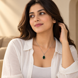925 Silver Green Quartz Pear Pendant Chain