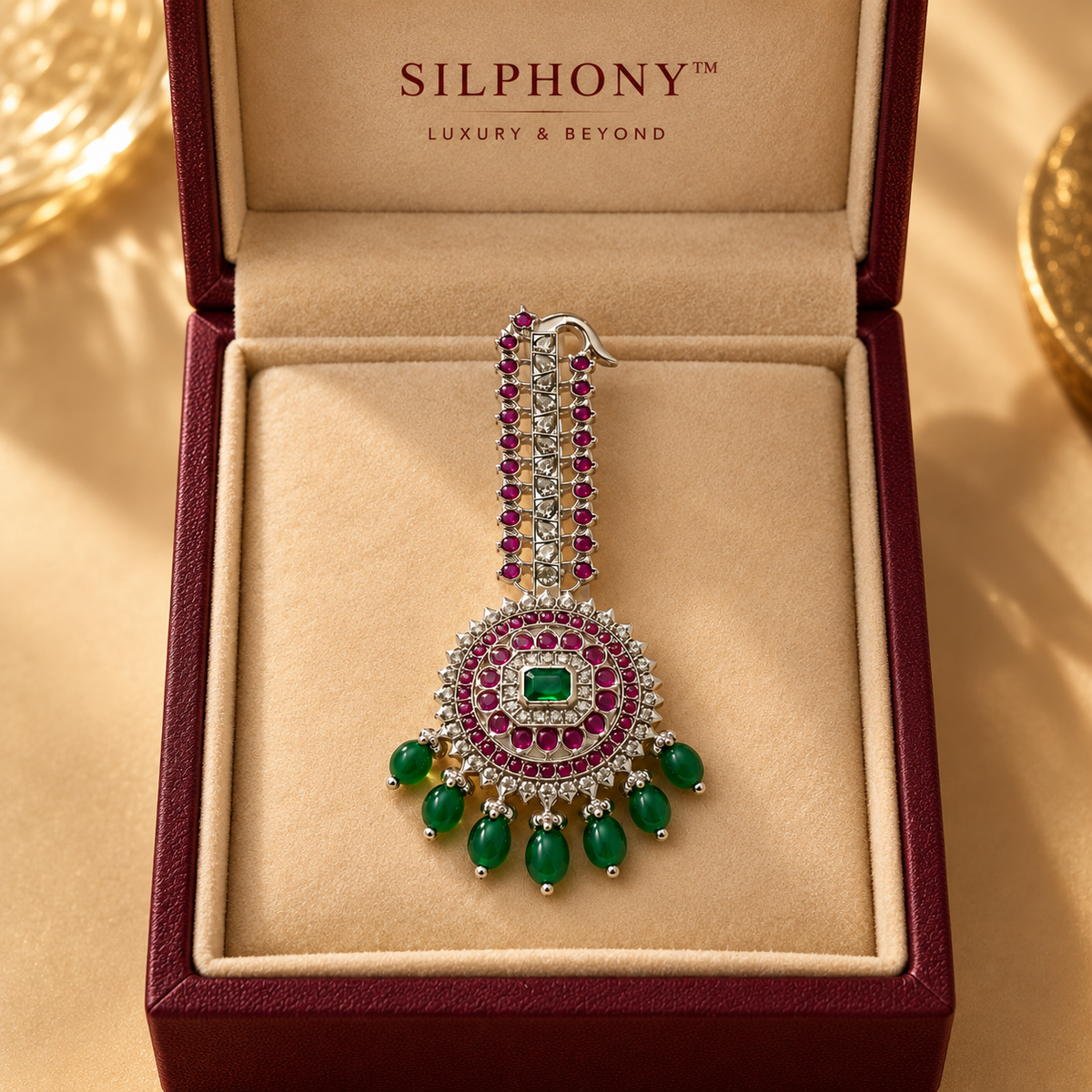 Royal Groom Kalgi Pin for Men with Emerald Green Pink Stones Wedding Turban Brooch