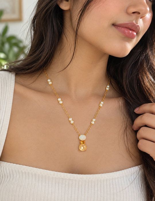 20 Inch 925 Sterling Silver Opal & Citrine Necklace