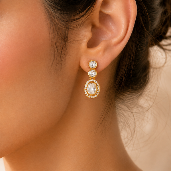925 Sterling Silver Polki & Moissanite Drop Earrings
