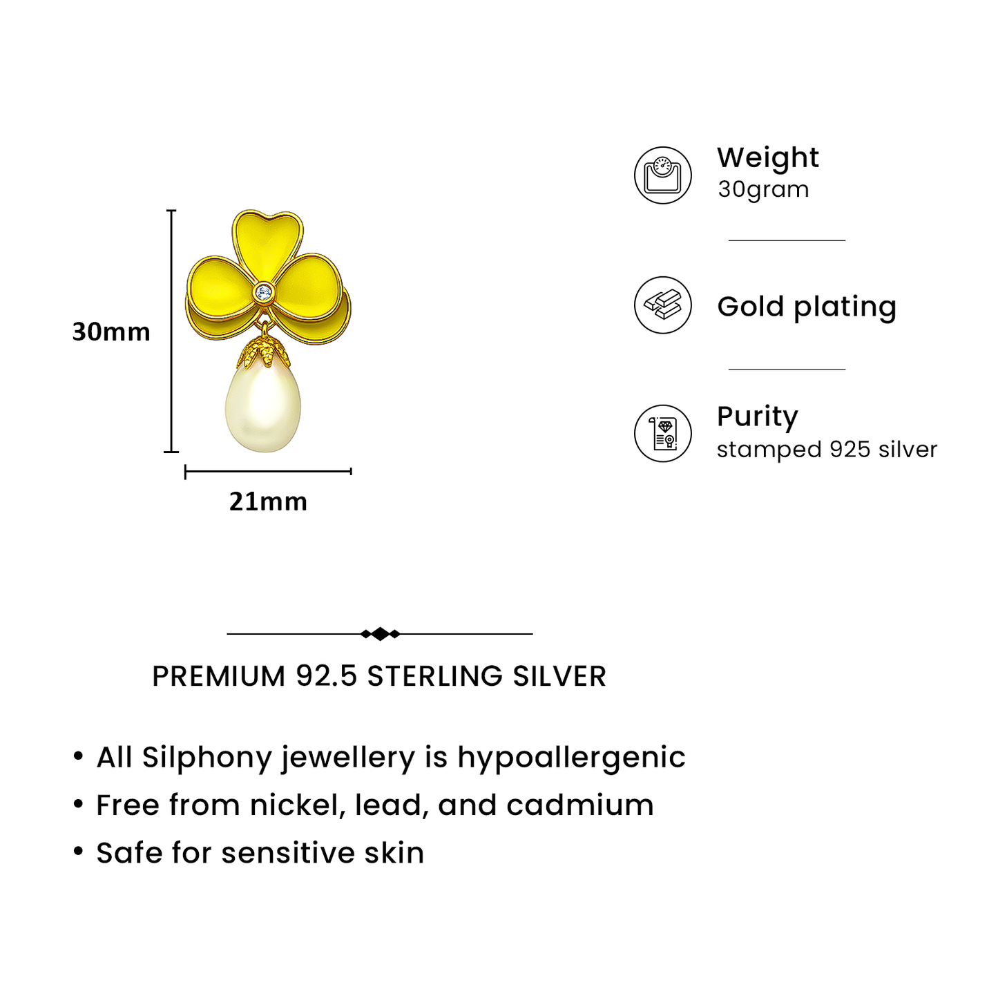 Yellow Clover Pearl Drop Earrings