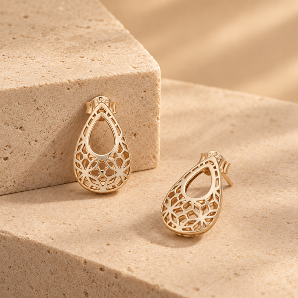 Rose Gold Filigree Teardrop Earrings