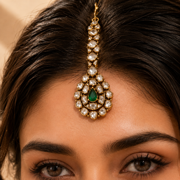 925 Sterling Silver Emerald Green Maang Tikka for Women
